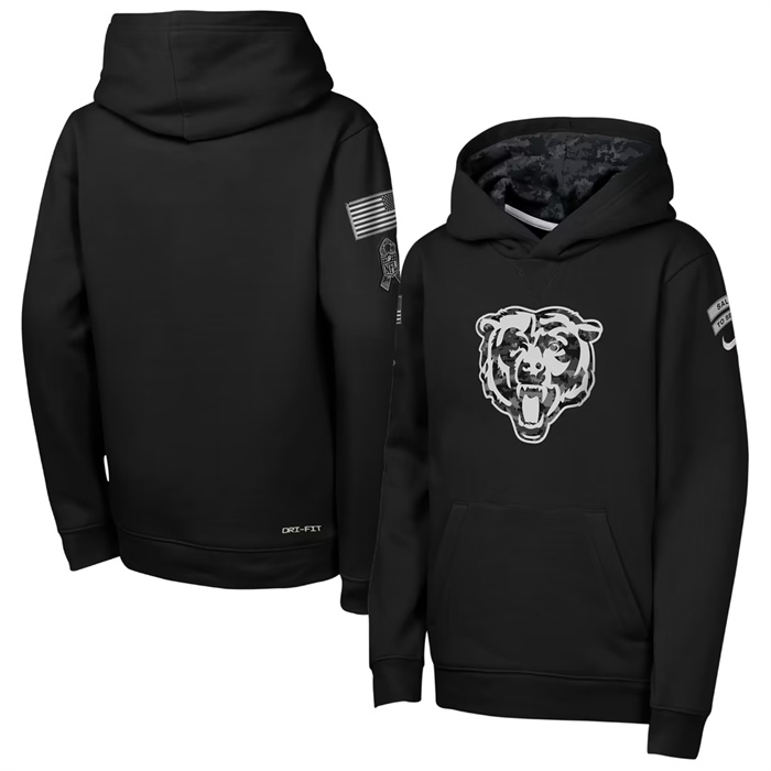 Youth Chicago Bears Black 2026 Salute to Service Club Fleece Pullover Hoodie